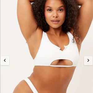 Frankie’s Bikinis Cole Ribbed Scoop Bikini Top, White, Size Small